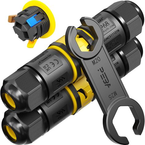 PEBA IP68 Waterproof Cable Connectors - Junction Box 3 Wires - Waterproof Plug Cable Connector, Quick Connector with Plug and Female - Waterproof Connector for Garden Ø4-12 mm, 2 Piece (1/5)