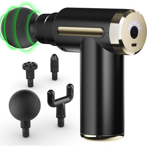 Pistola de masaje de tejido profundo para aliviar el dolor con 4 cabezales de masaje y 6 velocidades, mini masajeador corporal eléctrico portátil para cualquier tipo de dolor. (1/5)
