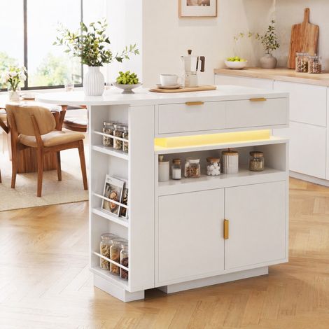 Barra estensibile 115-183 x 40 x 99,5 cm con LED e vani contenitori, bianco HAVRYA (1/5)