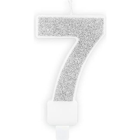 Candela numero 7 per il compleanno, colore argento (1/3)