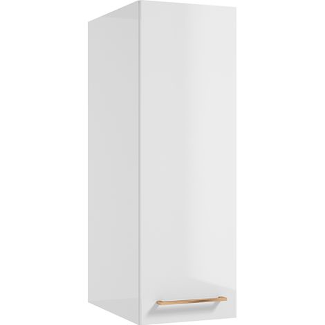 Hängeschrank, 45 cm tief, in weiß Hochglanz mit Metallgriff in kupfer MESSINA-107, B/H/T: ca. 30/90/45 cm (1/4)
