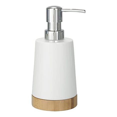 Wenko 17678100 Dosasapone Bamboo, Ceramica, Legno, 8 x 17,5 x 9 cm, Bianco (1/4)