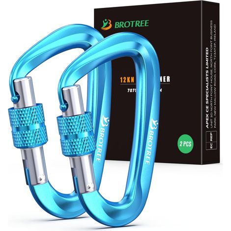12KN Aluminum Locking Carabiner (1200kg) Heavy Load Carabiner Tactical Screw for Hammock, Camping, Hiking, Outdoor - 8cm D Shape - Pack of 2 or 4 (1/5)