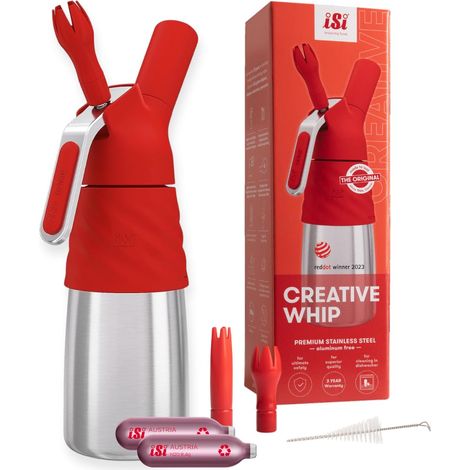 ILGGRO iSi "Creative Whip" 0,5 l, bottiglia e testa in acciaio inox, ad es. rivestito in silicone, rosso (1/5)