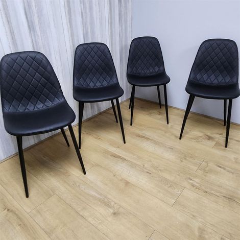 Dining Chairs Set of 4 Black Leather Kitchen Chairs (1/5)