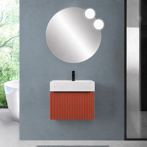Mobile bagno sospeso 70 cm terracotta con un cassetto e lavabo alto in resina Nara (1/5)