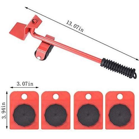 Kit Deplacement Meuble - Levier de Levage 200 kg - 4 Roulettes Charge 150 kg - Pour Mobilier Lourd - 1 Pièce (1/4)