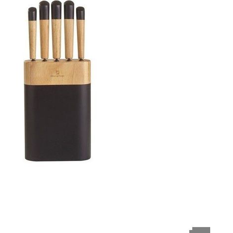 Bloc de couteaux 5 pièces - PRADEL EXCELLENCE - L'Irremplaçable - Lames inox 2Cr14 - Manches hévéa et noir - 8–20 cm (1/4)