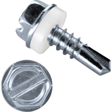 GOEBEL - 500 x Vis Autoforeuse-Tête Hexagonale Avec Fente 4,2 x 16 mm Acier Zingué - PA (Polyamide) Disque DIN7504 L - 4010242160 (1/5)