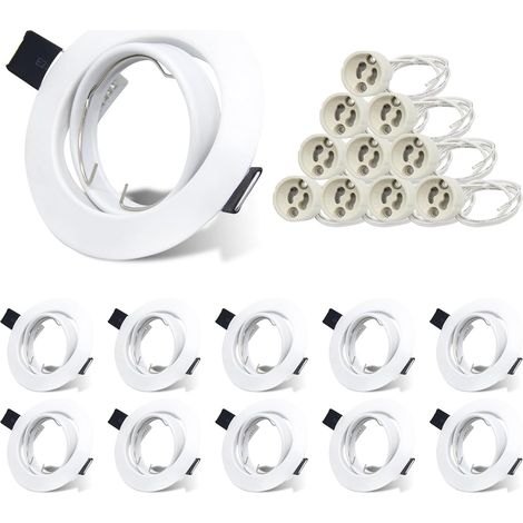 Pack of 10 GU10 Recessed White Recessed Mounting Frames Circular Rotating Design Compatible with LED or Halogen Easy to Install with GU10 Sockets Included (1/5)