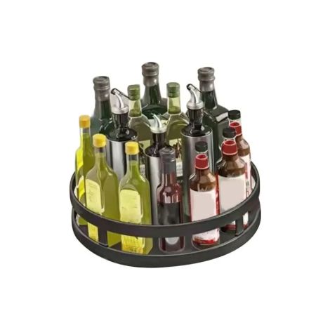 Etagère À Épices - Acier Carbone Noir - Rotation 360° - Pour Plan De Travail Cuisine - Diamètre 30 Cm Hauteur 25 Cm - 1 Pièce (1/5)
