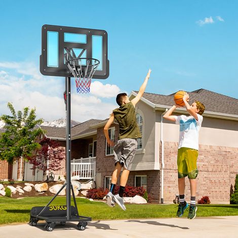 Canasta de Baloncesto para Exterior Ajustable de 235-305 cm con Tablero Irrompible 110 cm Saco de peso y Ruedas Negro (1/5)