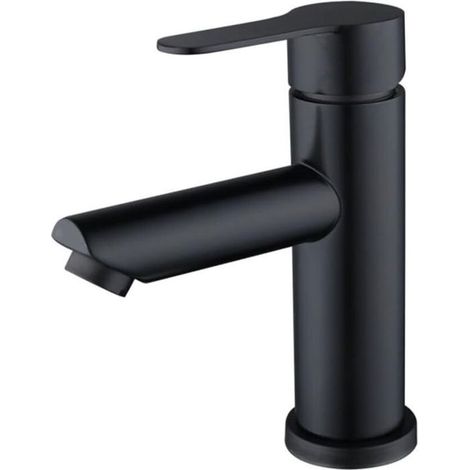 Robinet de salle de bain - MICH - Sortie eau chaude et froide - Flexible 60 cm - 1 pièce - Noir - Acier inoxydable (1/4)