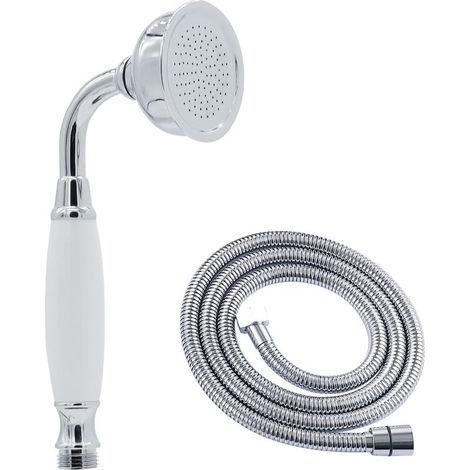 Douchette de douche à main vintage chromée avec tuyau flexible de 59 pouces à haut débit de rechange pour pommeau de douche antique sans support de baguette, forme de téléphone ronde rétro en laiton a (1/5)