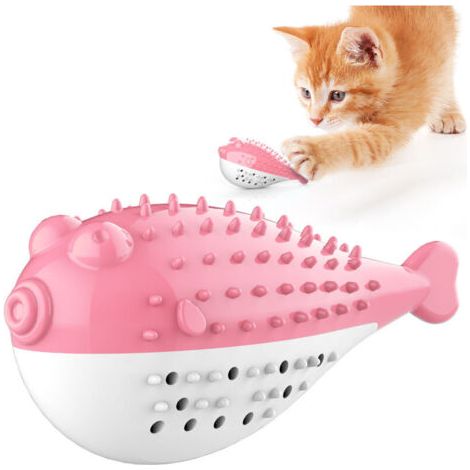 Fournitures pour animaux de compagnie, jouets à mâcher sonores, herbe à chat, poisson-globe, jouets de dentition pour chat (rose) (1/4)