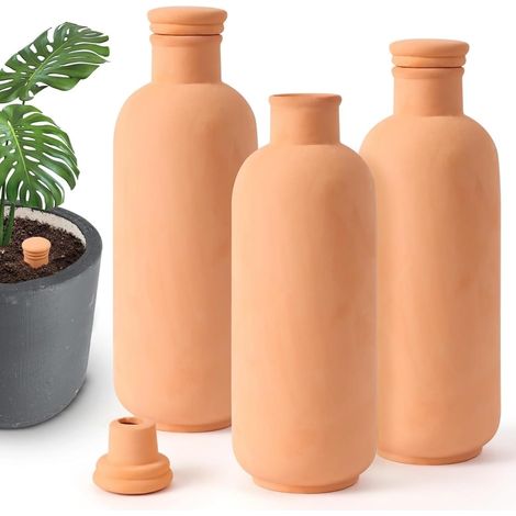 3 Ollas Terre Cuite Arrosage Automatique, Oyas à Enterrer pour Plantes Intérieur et Extérieur, Système d'Irrigation Écologique avec Couvercle, 25cm (1/5)