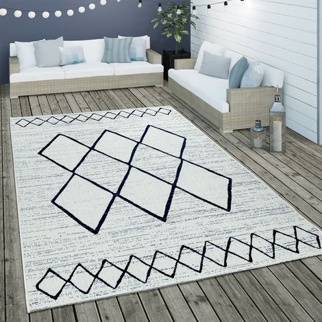 Paco Home In- & Outdoor Flachgewebe Teppich Geometrisch Skandinavisches Motiv In Weiß Blau 80x150 cm