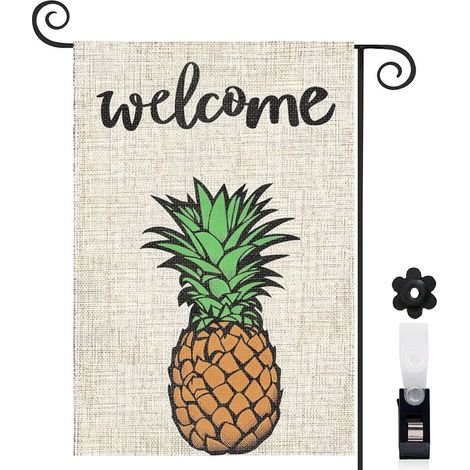 Drapeau vertical ananas tropical et Welcome 30 x 45 cm décoration saisonnière cour (1/5)