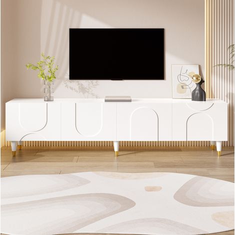 Mueble TV blanco con 4 puertas y almacenaje 180 cm OKMYHOME (1/5)