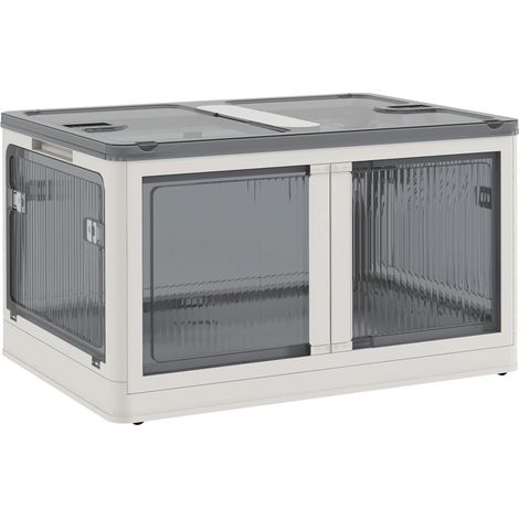 Caisse de rangement pliante avec roulettes 69L, accès 5 côtés, couleur blanche (1/5)
