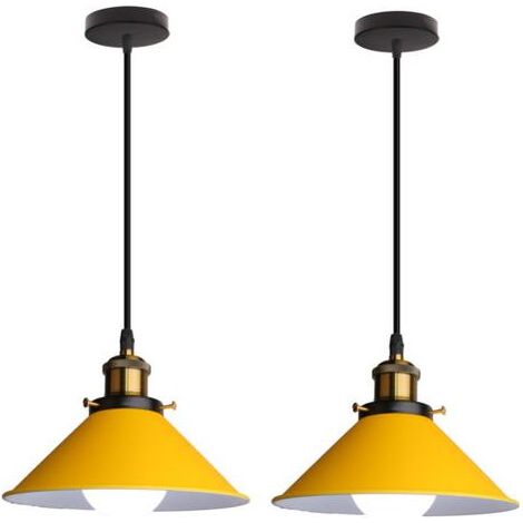 (2 Stück) Retro-Pendelleuchte, Vintage-gelber Kronleuchter, Ø 22 cm, industrielle Deckenleuchte, moderne Hängelampe für Restaurant, Loft, Küche, Café, E27 (1/5)