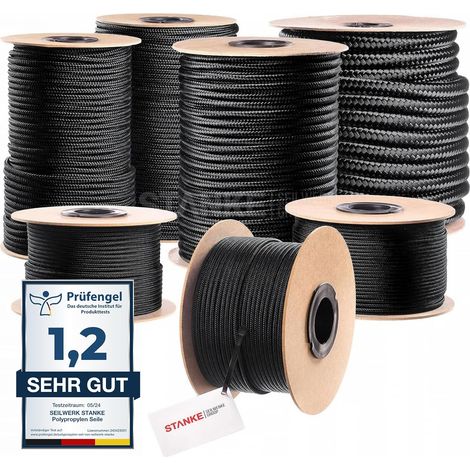 Seilwerk STANKE Polypropylenseil 3mm 100m Schwarz - Tomaten Schnur, Zeltleine, Campingleine - Wetterfeste Schnur für Drachen, UV-beständig - Outdoor Seil