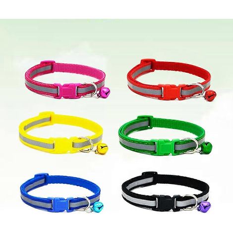 Collar ajustable para mascotas con hebilla reflectante y cascabel (6 colores incluidos). (1/4)