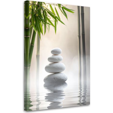 Tabelau sur Toile, Pierres blanches bambou blanc zen spa,20x30 (1/4)
