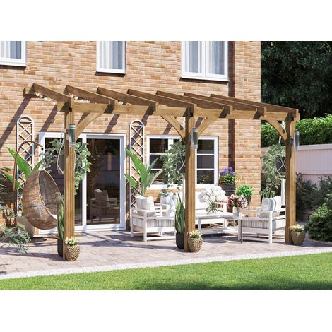 Dunster House Wooden Lean To Pergola Kit 4m x 3m Wall Mounted Garden Plant Frame Leviathan