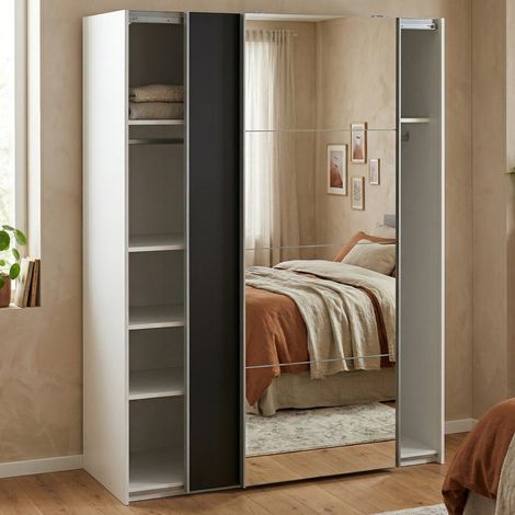 Dmora - Armario 2 puertas Seraphine, Muebles de dormitorio, Vestidor, Armario de ropa, 150x61 h200 cm, Blanco y Negro (1/5)
