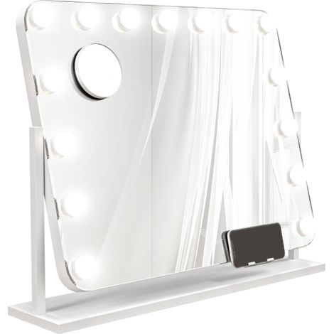 Specchio cosmetico LED con 3 modalità di illuminazione regolabili, luminosità regolabile al tocco, porta USB integrata, formato grande 62,5 × 49,5 cm, colore bianco – ideale per trucco e cure del viso