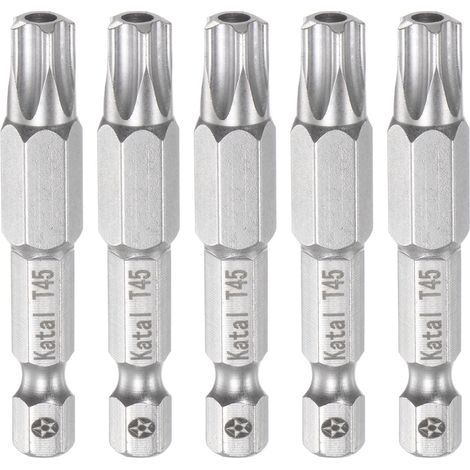 5pcs T45 Étoile 5 Point Tournevis Embout 1/4" Hexagonal Tige 2" Longueur Magnétique Sécurité Torx Tête Vis Embout (1/5)