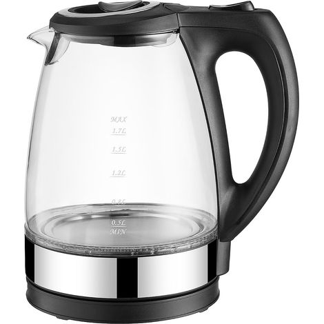Bouilloire Électrique En Verre - 1 7 L - Base En Acier Inoxydable - Voyant Led Bleu - Arrêt Automatique Et Protection Contre La Sécheresse - Noir (1/5)