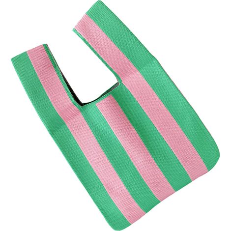 Sac Shopping Cabas Grand Modèle Sac à Bandes Sac Réutilisable Polyester Pliable pour Voyage Rose Vert (1/5)
