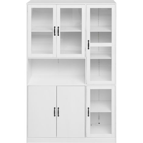 Vetrina libreria bianca con luci LED, ante in vetro e ripiani regolabili 120x40x200 cm MODENUIT (1/5)