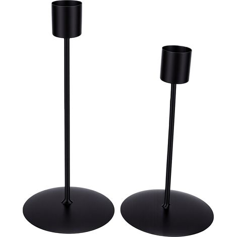 Lot de 2 bougeoirs coniques hauts en fer avec base lestée, pour centre de table de mariage, noir. (1/5)