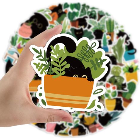 Autocollant Chat Noir - Vinyle Étanche 4 à 6 cm - Décoration Personnalisée pour Ordinateur Portable, Skateboard, Sac à Dos, Bouteille - Lot de 100 (1/5)