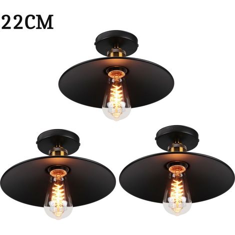 22cm Plafonnier Vintage Rétro E27 Lustre Suspension Luminaire pour Chambre Escalier Salon Noir 3PCS (1/5)