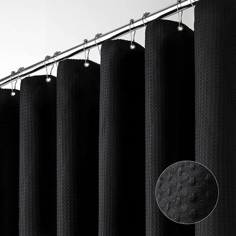Black shower curtain - Bathroom shower curtain in thick textured waffle fabric, 180x200 cm (1/5)