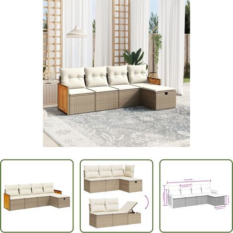Gartensessel -  5-tlg. Garten-Sofagarnitur mit Kissen Beige Poly Rattan (1/5)