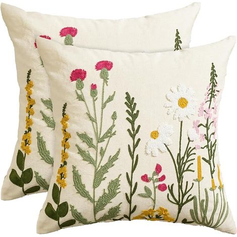 Lot de Housses de Coussin Fleurs Beige 45x45cm (1/3)
