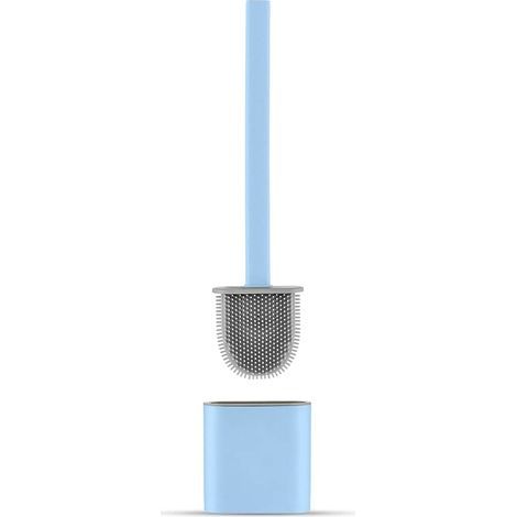 Brosse WC Silicone Plate- Brosse Toilette et Supports, Anti-goutte, Antibactérienne, Balayette WC Ventilée, Séchage Rapide sans Odeur, Balai WC Montage Mural/au Sol, Salle de Bain et WC (Bleu) (1/5)