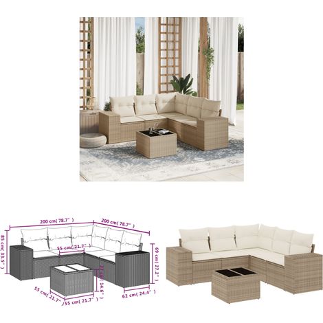 Salon de jardin avec coussins 6 pcs beige résine tressée - Ensemble Salon De Jardin - Meuble De Jardin - Résine Tressée - Rotin Synthétique - Mobilier Extérieur - Home & Living (1/3)