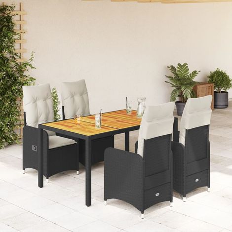 5-tlg. Garten-Bistro-Set mit Kissen Schwarz Poly Rattan (1/5)