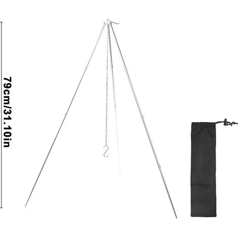 Trépied de camping portable triangulaire, support idéal pour suspendre casseroles, ustensiles de cuisine de survie pour feu de camp, pique-nique, barbecue, réchauds portables (1/5)