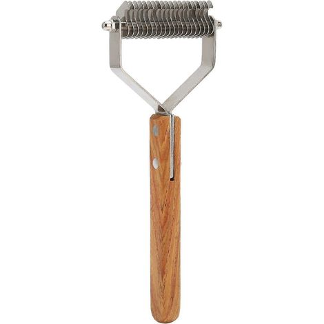 Brosse à sous-poil double face pour démêler les nœuds, avec manche en bois et massage, idéale pour chiens, chiots et chats. Peigne de démêlage double face avec manche en bois. Convient aux chiens, chi (1/5)
