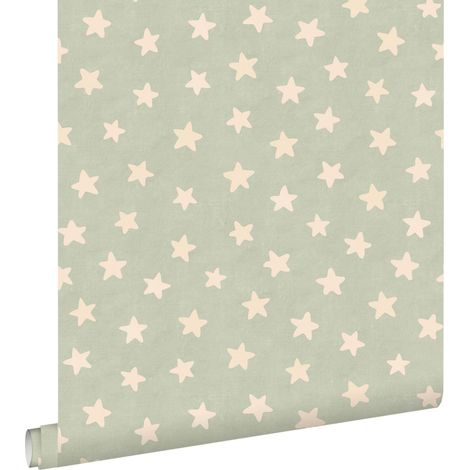 papier peint petites étoiles vert et beige - ESTAhome (1/5)