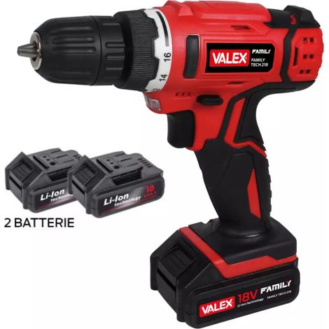 kit valigetta trapano avvitatore a batteria valex "family-tech 218" 2 batterie 18v 0,80ah
