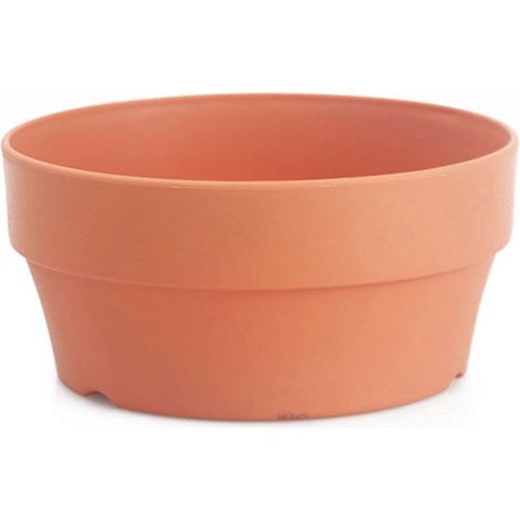 1. Pflanztopf mit Untersetzer, Abflusslöcher, Keramikimitat, Gartenbedarf, Durchmesser 18 cm, Pflanztopf