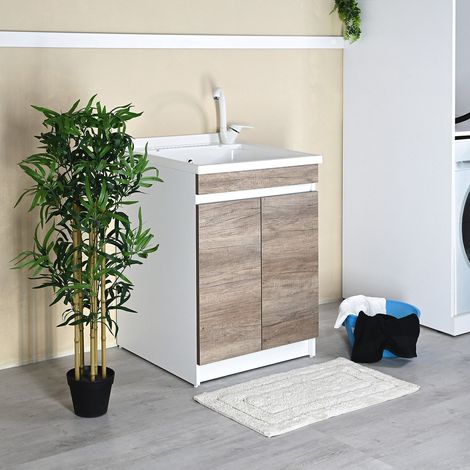 Mobile lavatoio 60x60 con vasca in plastica Resina PP ZARA OLMO NATURALE